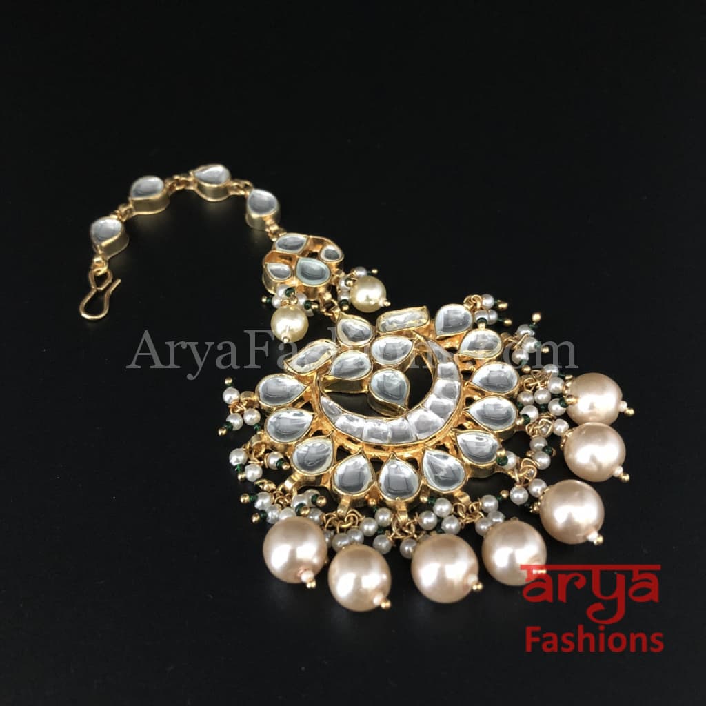 Kundan Mang Tika with Golden Pearl Beads