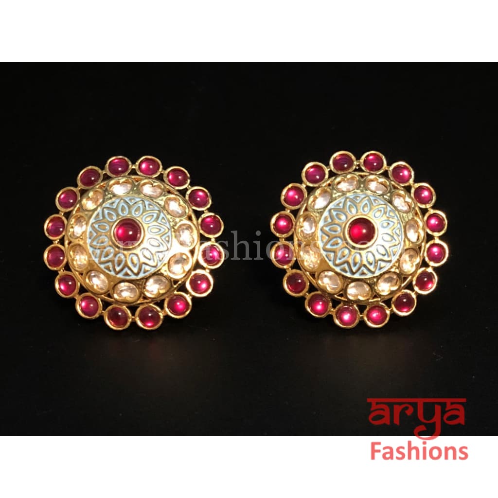 Kundan Meenakari Round Studs