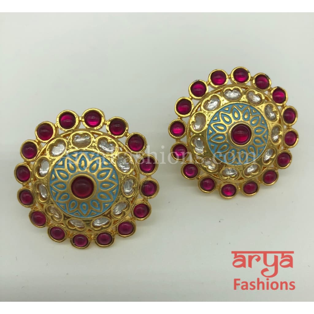 Kundan Meenakari Round Studs