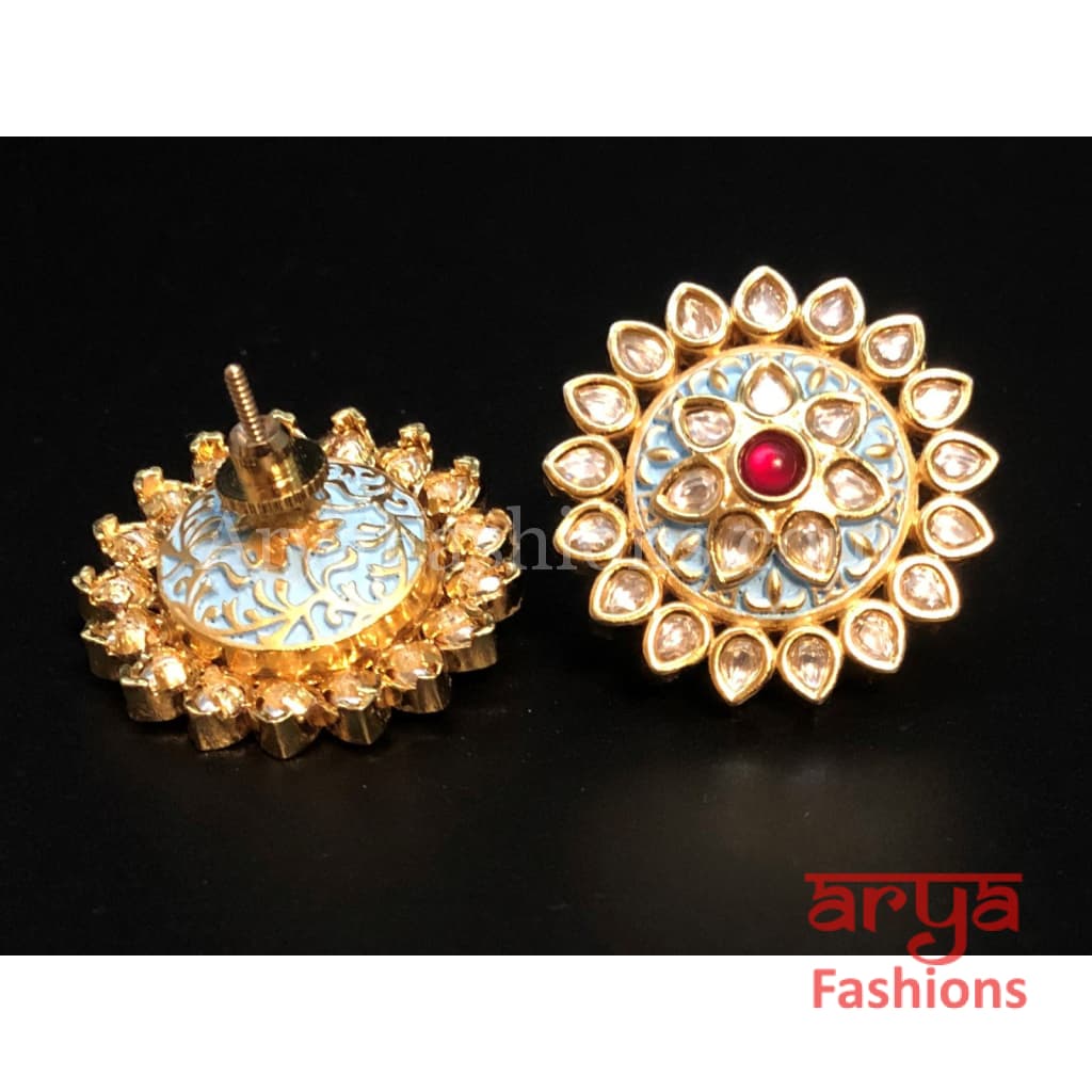 Kundan CZ Meenakari Star Shape Studs