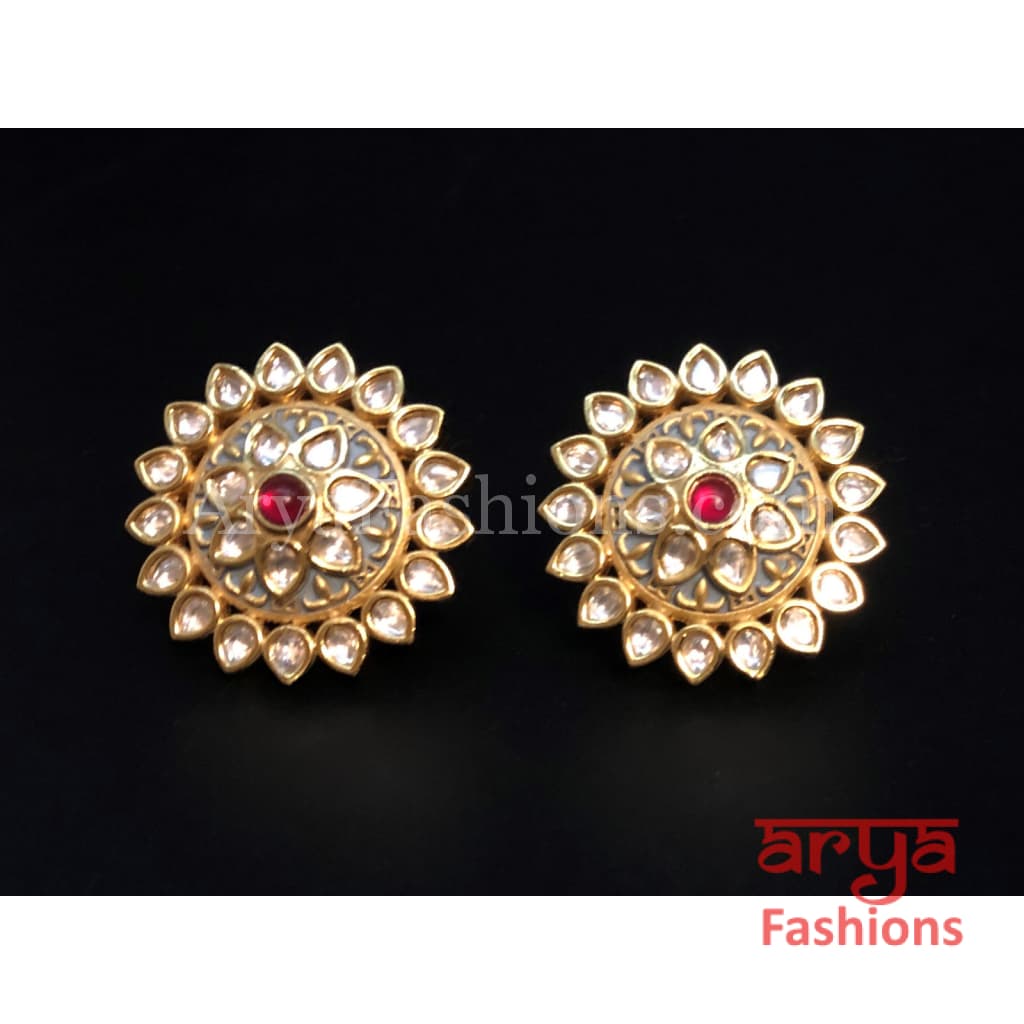 Kundan CZ Meenakari Star Shape Studs