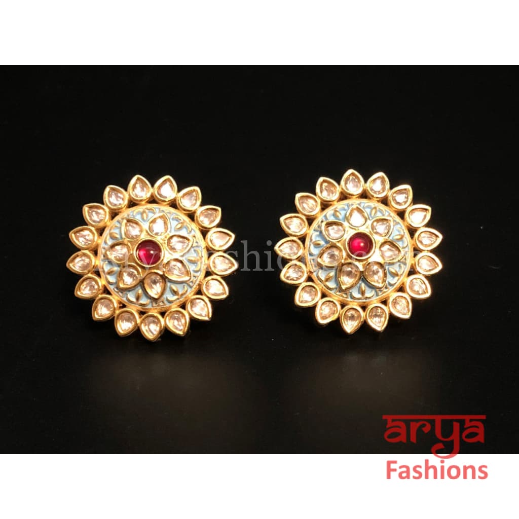 Kundan CZ Meenakari Star Shape Studs
