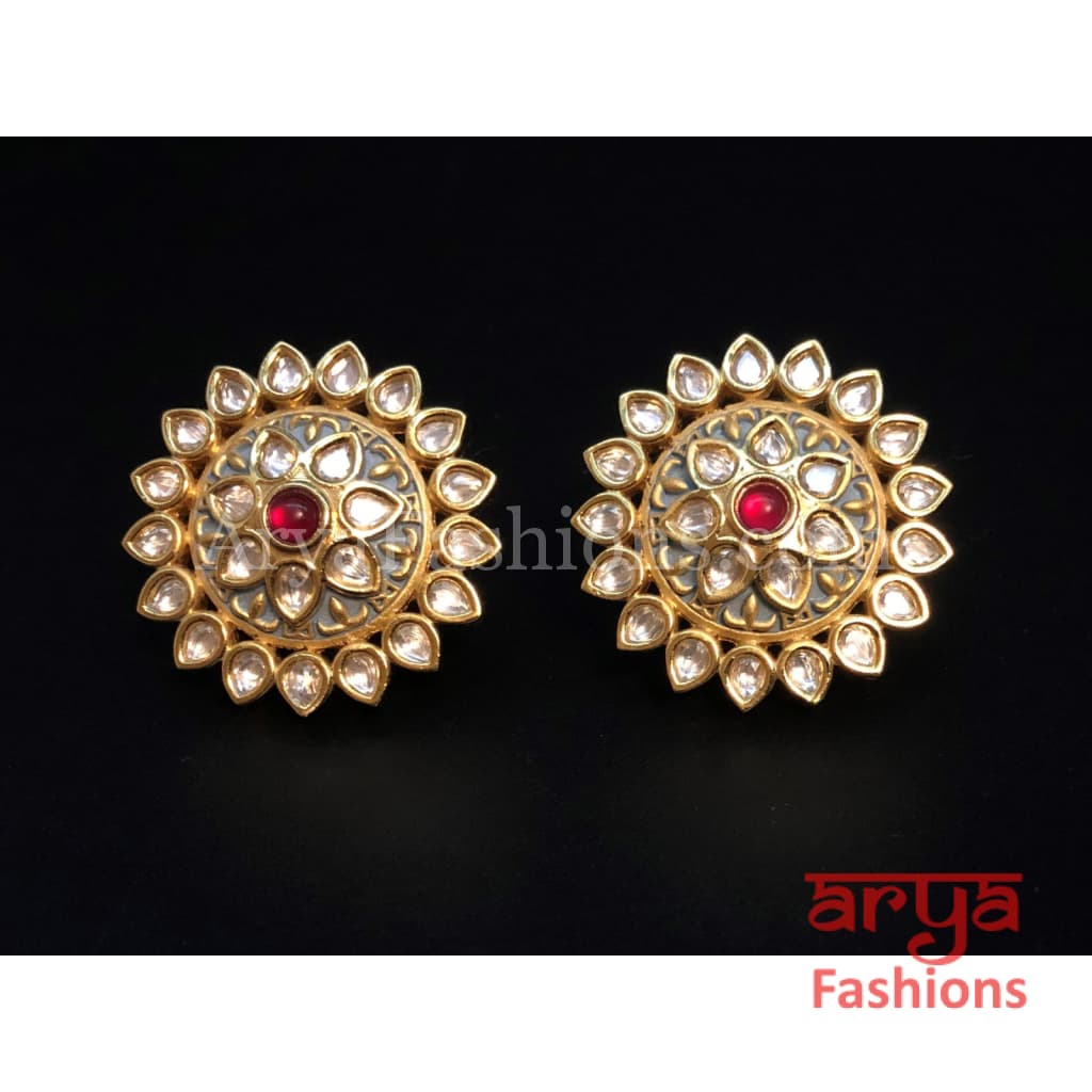 Kundan CZ Meenakari Star Shape Studs