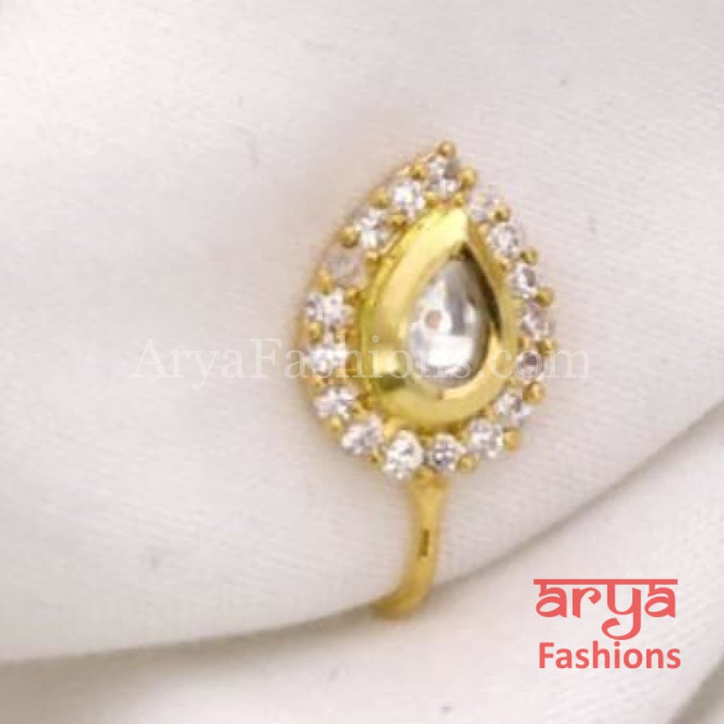 Kundan CZ non piercing nose ring Nosepin