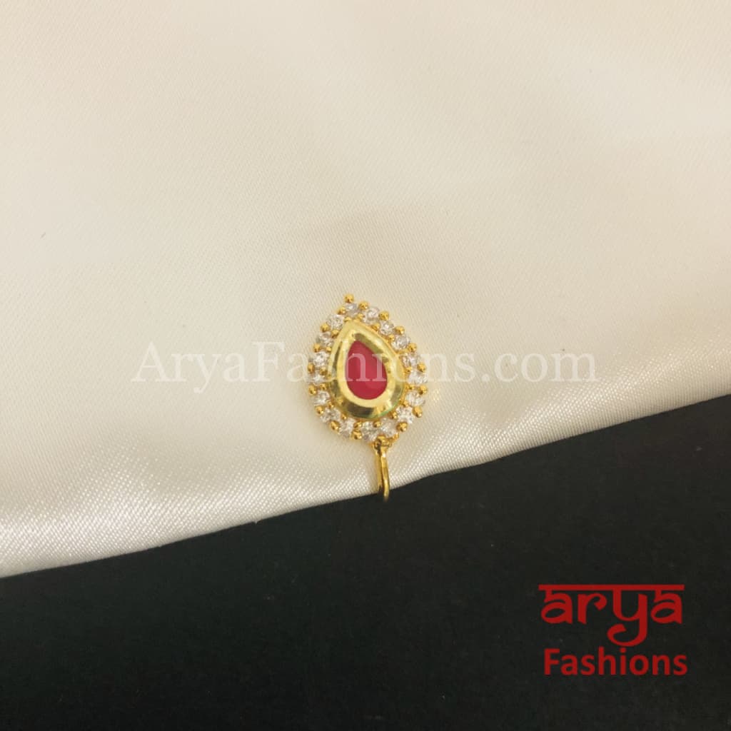 Kundan CZ non piercing nose ring Nosepin