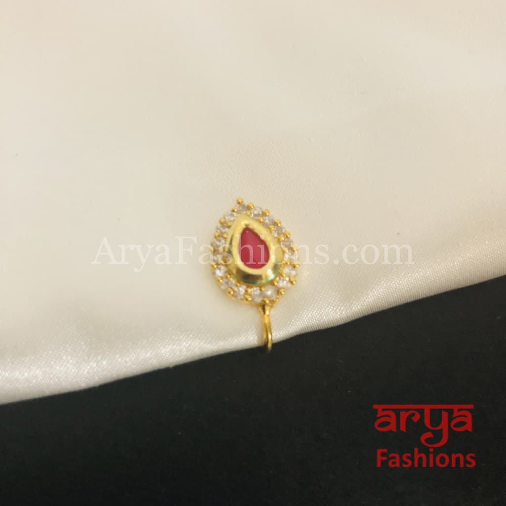 Kundan CZ non piercing nose ring Nosepin