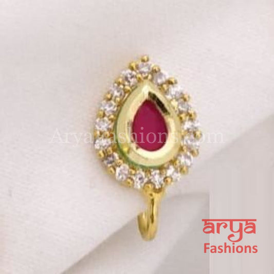 Kundan CZ non piercing nose ring Nosepin