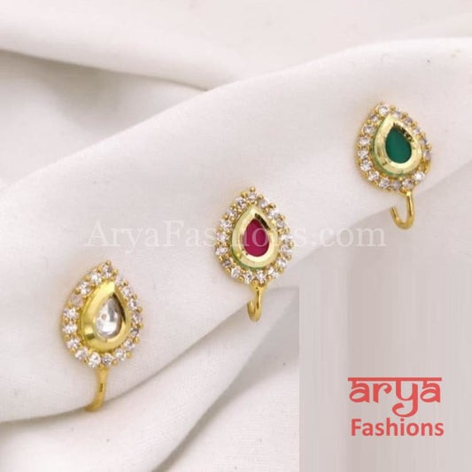 Kundan CZ non piercing nose ring Nosepin