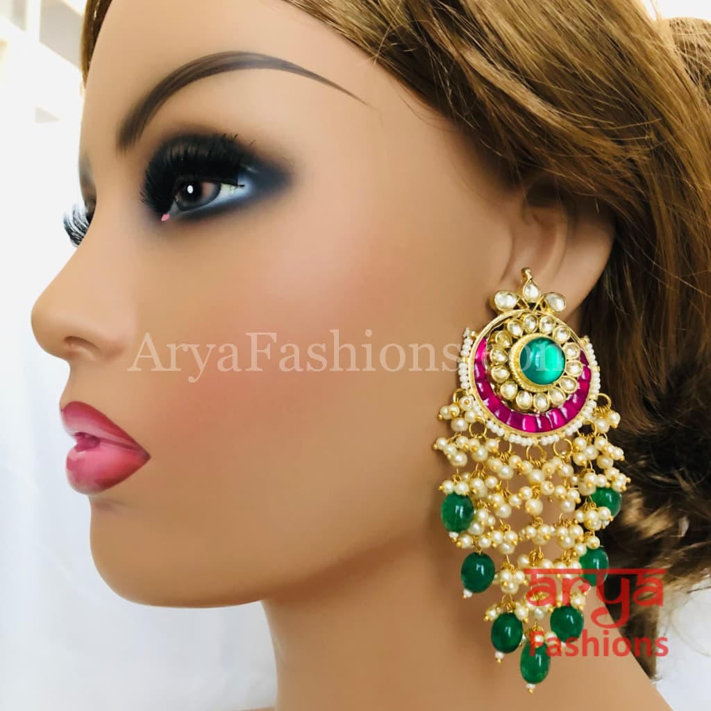 Lakshmi Bridal Kundan Ruby Emerald Chandbali Earrings