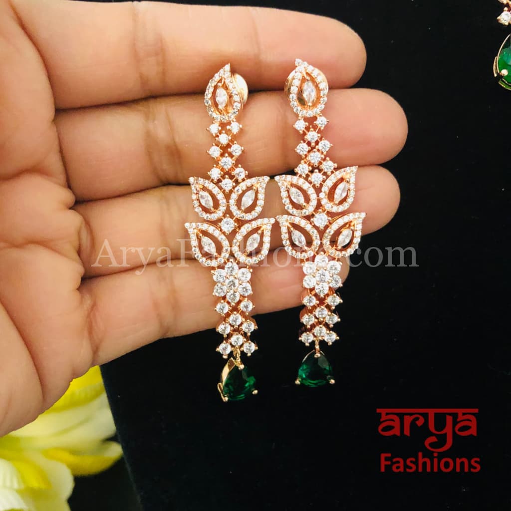 Lavina Emerald Rose Gold Necklace with Long Earrings