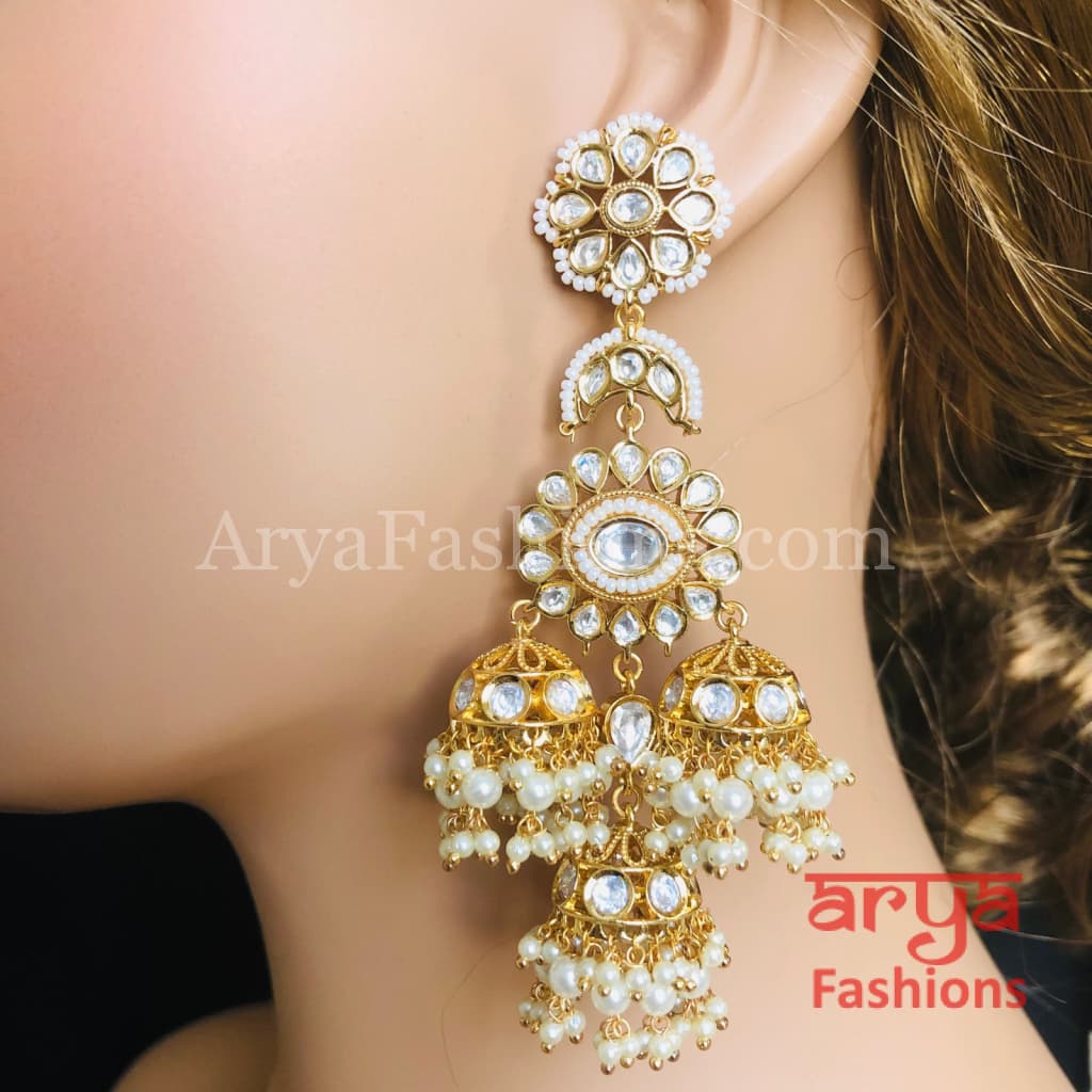 Long Bridal Pacchi Kundan Jhumka Earrings/ Indian Traditional Earrings