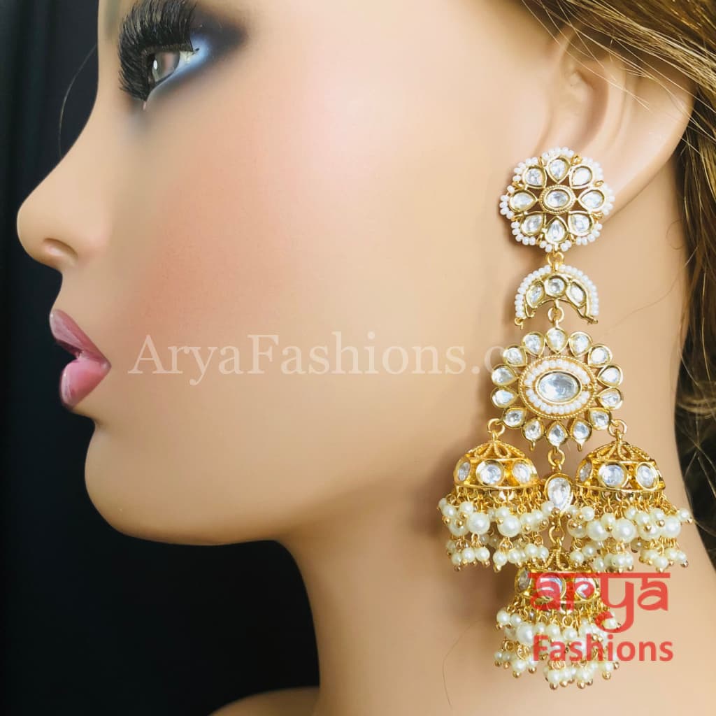 Long Bridal Pacchi Kundan Jhumka Earrings/ Indian Traditional Earrings