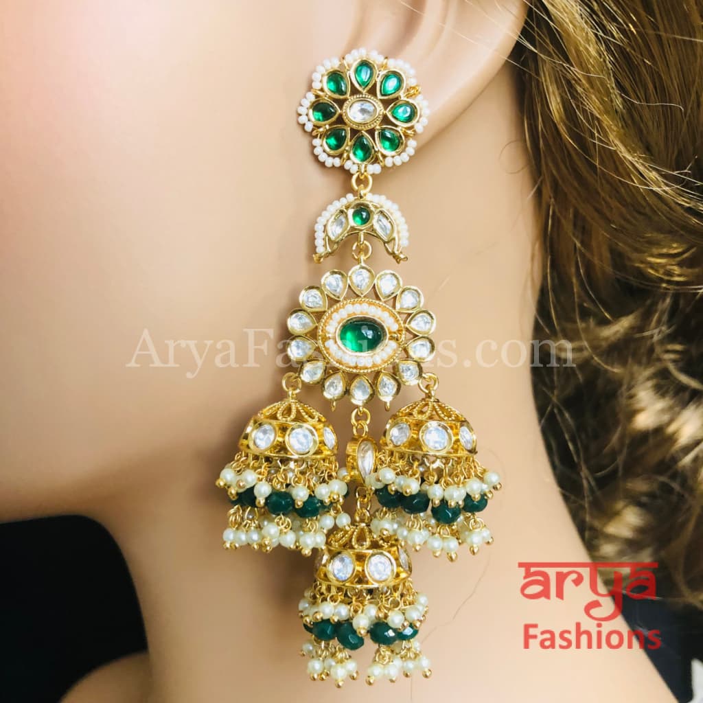 Long Bridal Pacchi Kundan Jhumka Earrings/ Indian Traditional Earrings