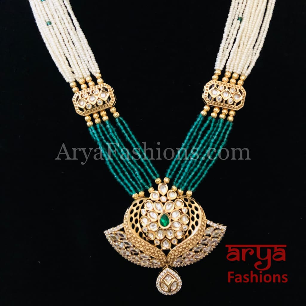 Long Pacchi Kundan Statement Necklace/ Rajwadi Meenakari Necklace