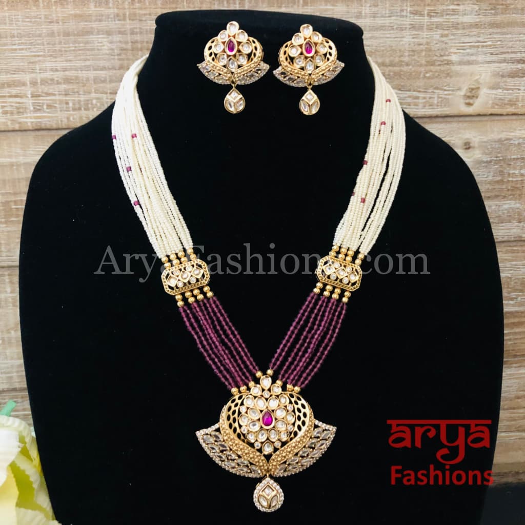 Long Pacchi Kundan Statement Necklace/ Rajwadi Meenakari Necklace
