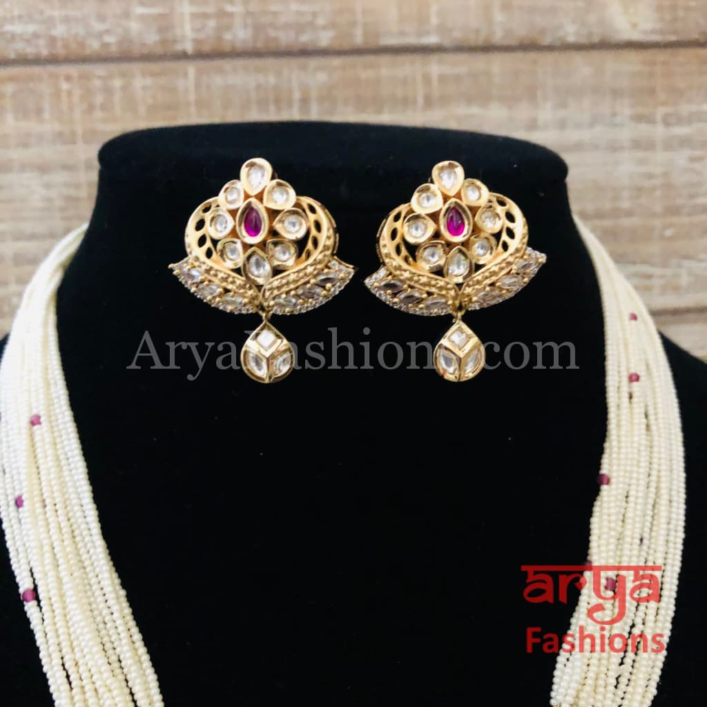 Long Pacchi Kundan Statement Necklace/ Rajwadi Meenakari Necklace