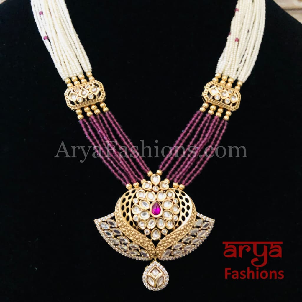 Long Pacchi Kundan Statement Necklace/ Rajwadi Meenakari Necklace