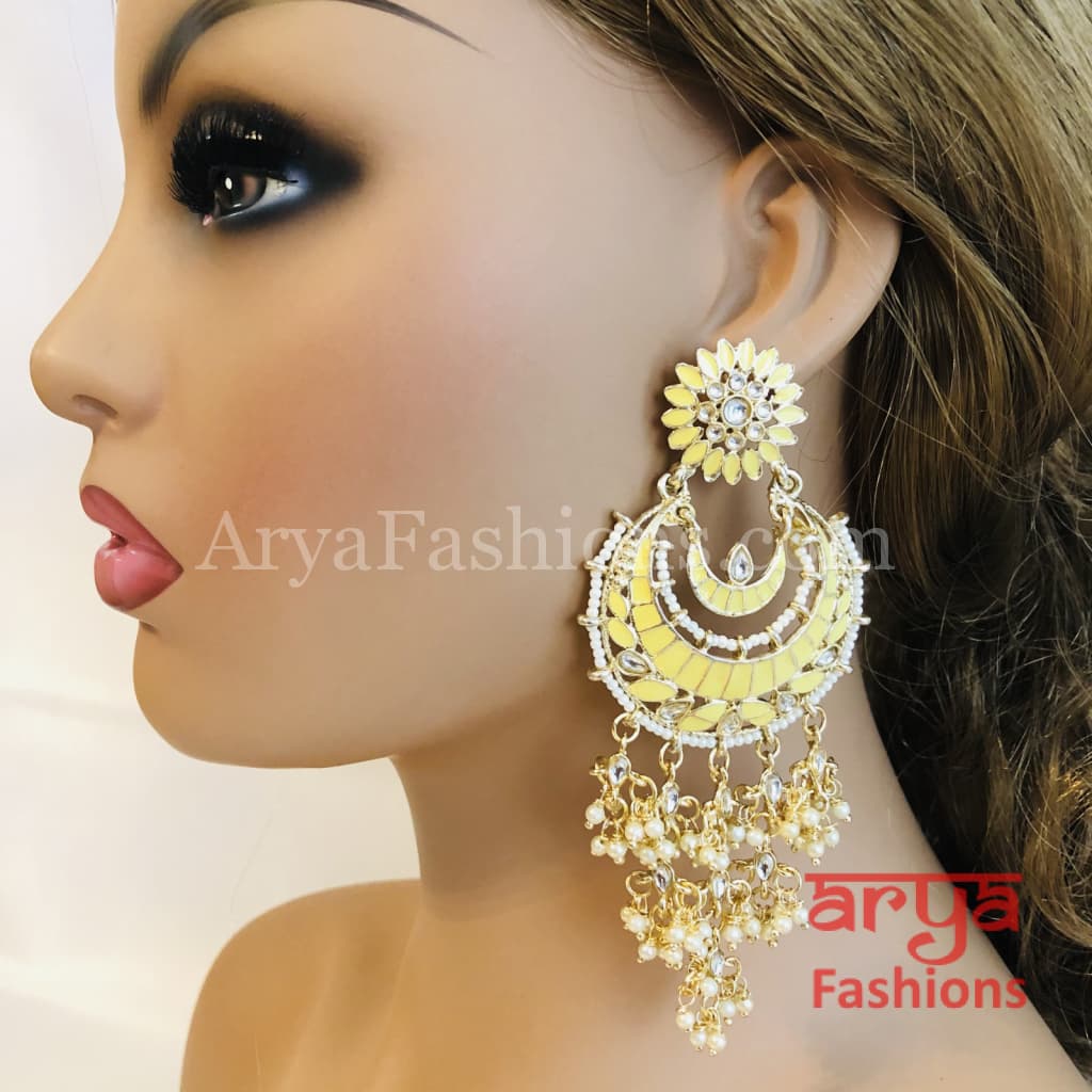 Mahi Kundan Meenakari Long Chandbalis with Pearl Beads