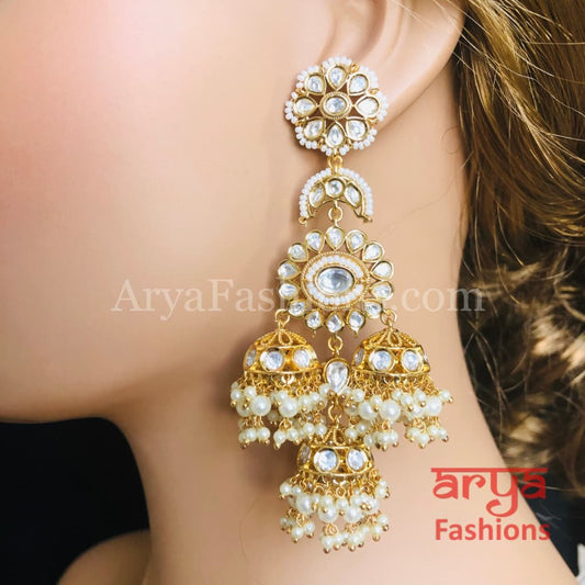 Mahi Long Jadau Kundan Indian Jhumka with Pearls