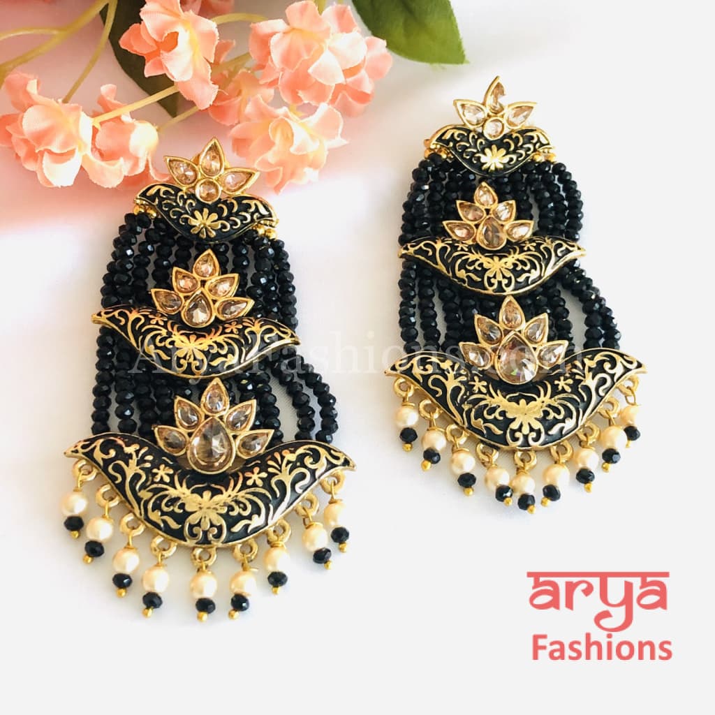 Mahi Meenakari Kundan Beads Chandbali in Green Blue Red and Light