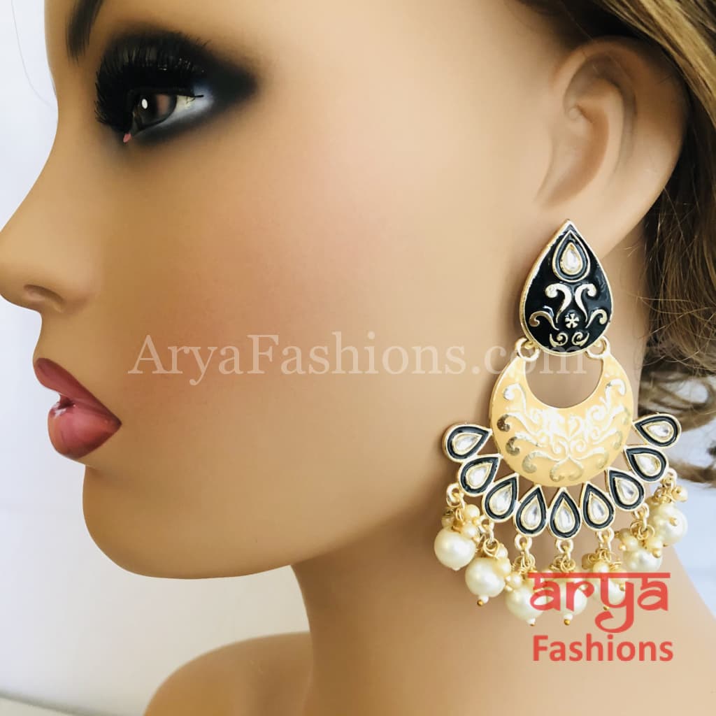 Mahi Meenakari Kundan Chandbali with Colored Beads