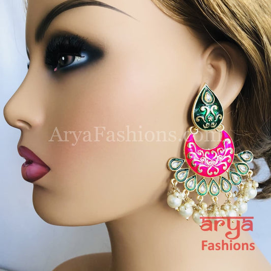 Mahi Meenakari Kundan Chandbali with Colored Beads