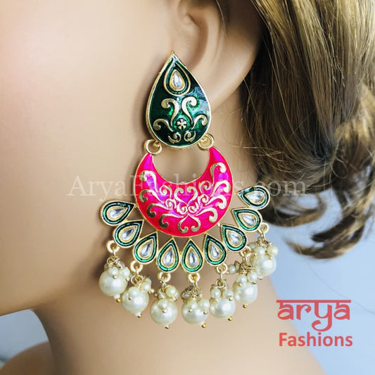 Mahi Meenakari Kundan Chandbali with Colored Beads