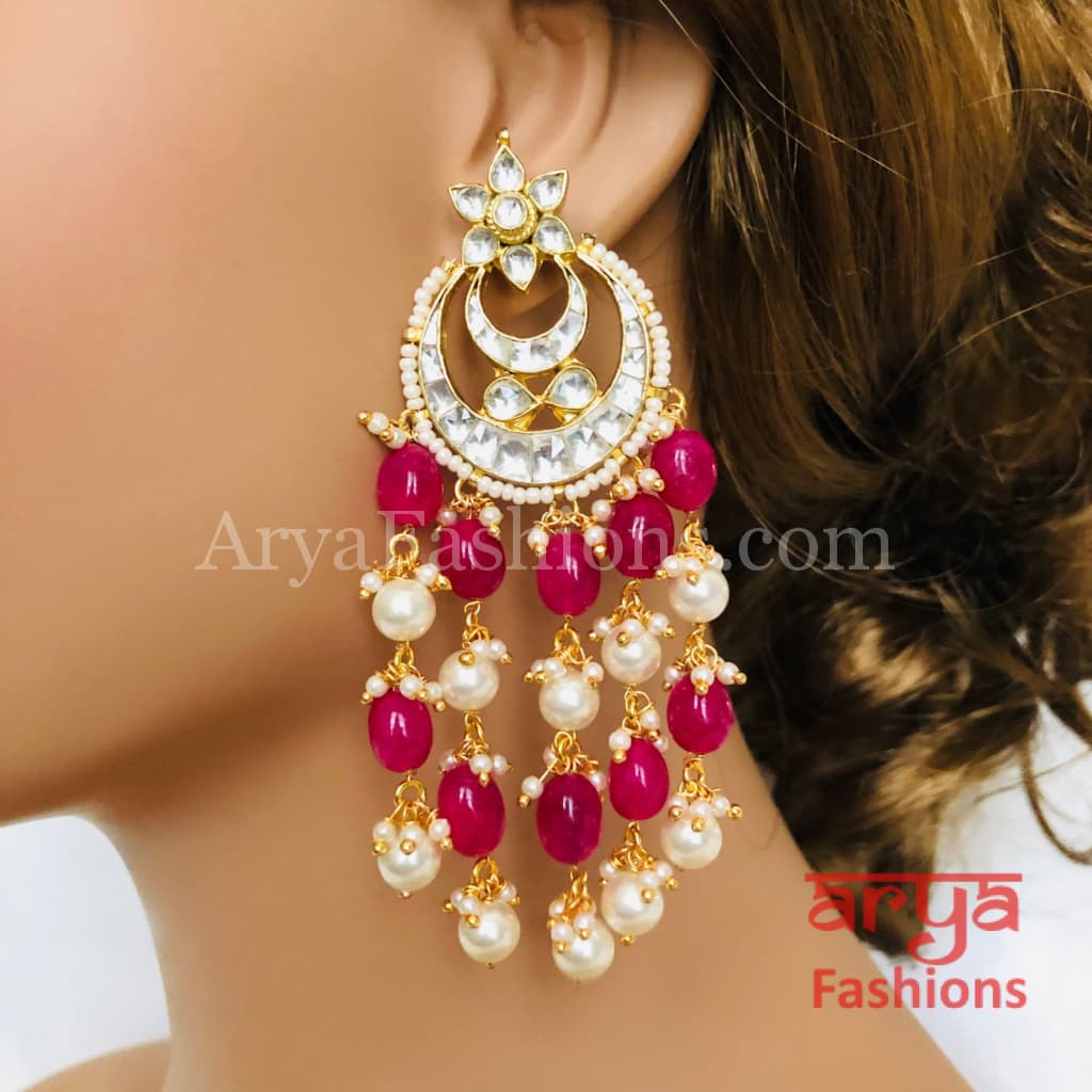 Mahi Ruby Kundan Pearl Bridal Chandbali Earring