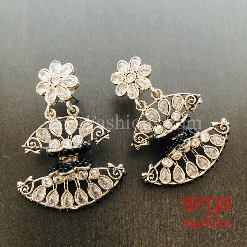 Mahi Silver Butterfly Style Earrings with colorful beads