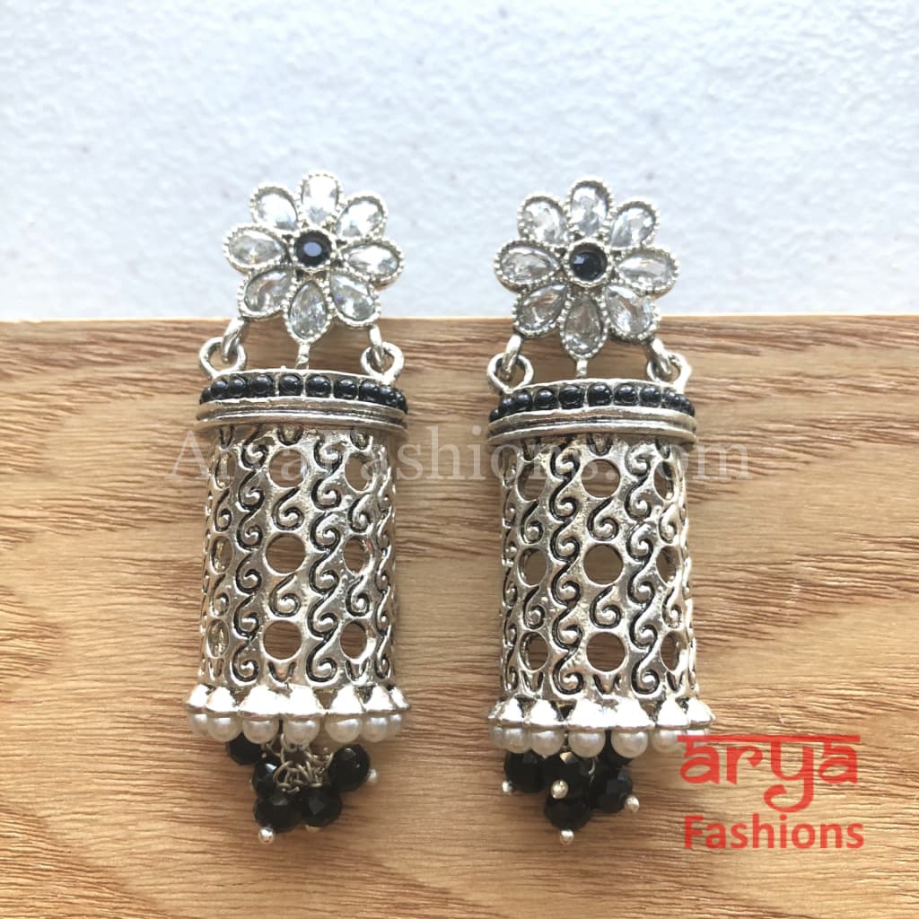 Mahi Silver Earrings with colorful beads/Oxidized Tribal