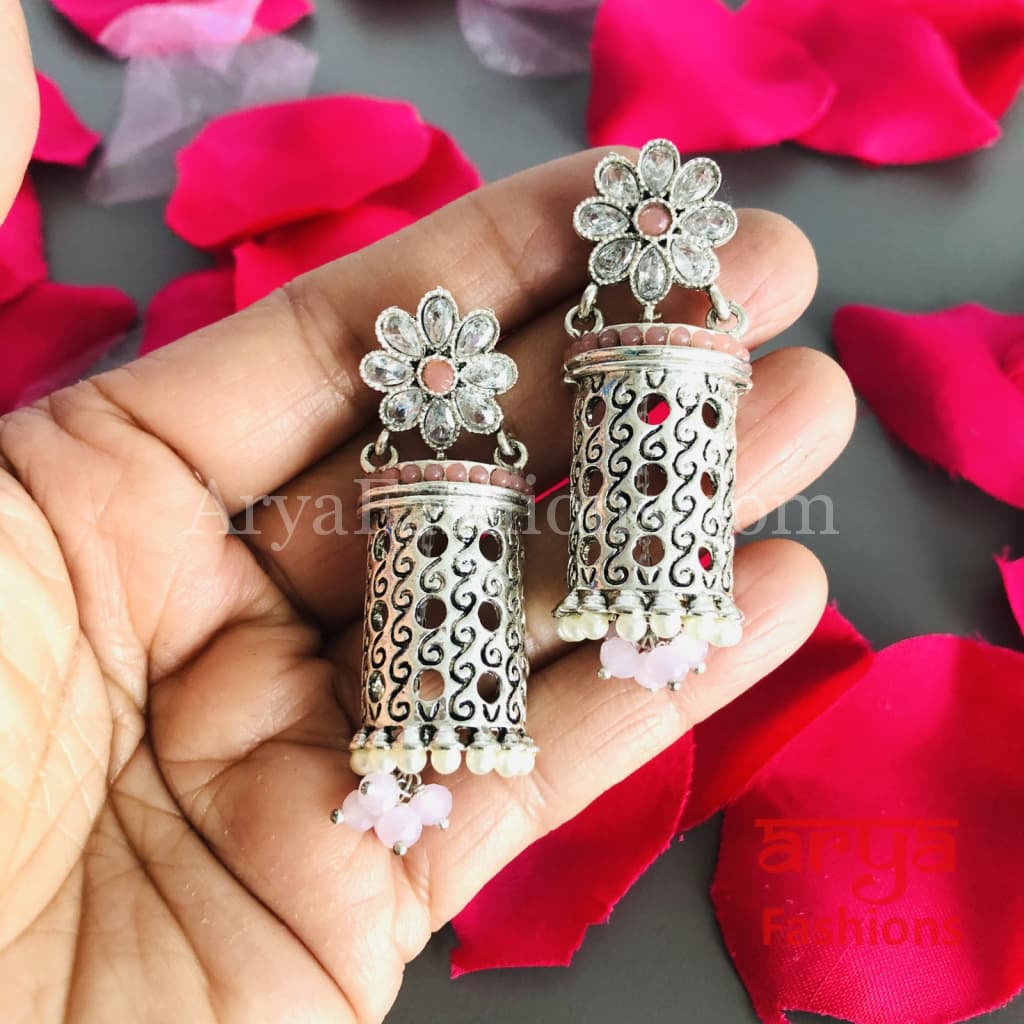 Mahi Silver Earrings with colorful beads/Oxidized Tribal