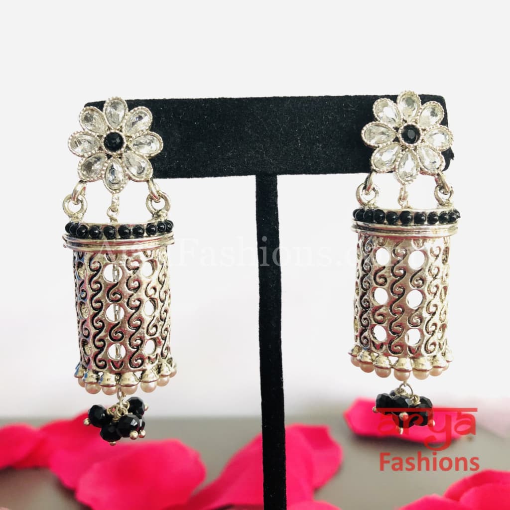 Mahi Silver Earrings with colorful beads/Oxidized Tribal