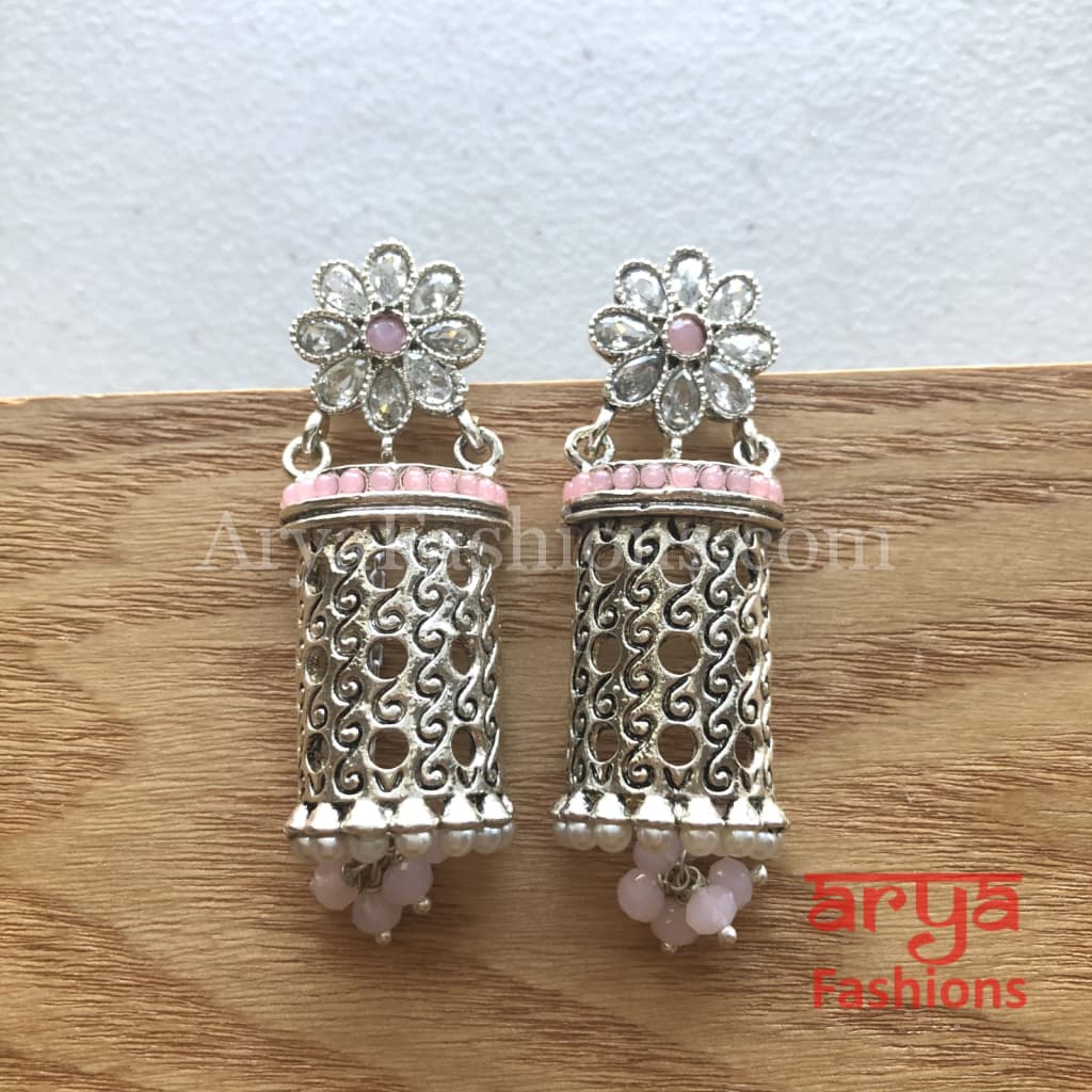 Mahi Silver Earrings with colorful beads/Oxidized Tribal