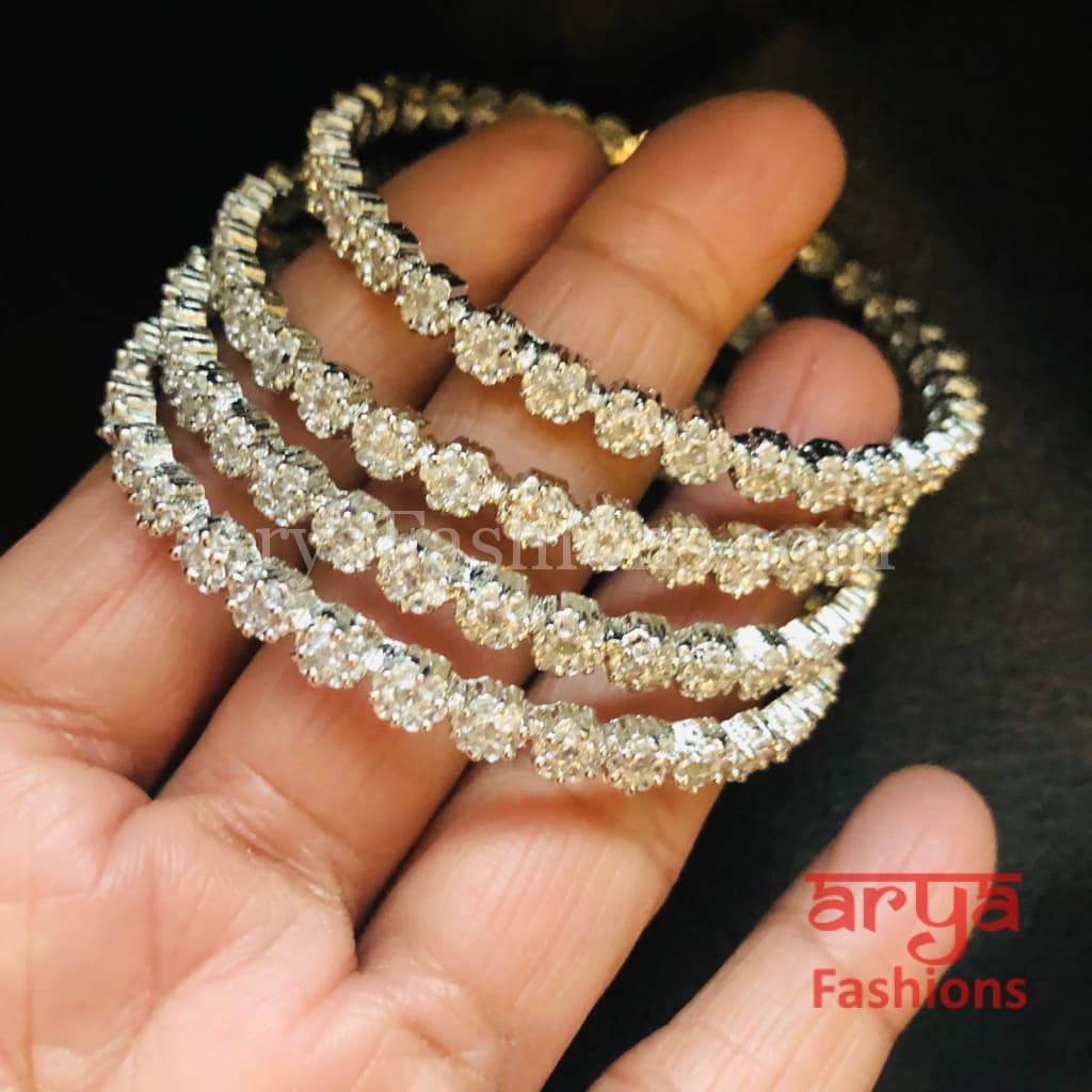 Mariam Silver Rhodium Cubic Zirconia Statement Bangles set of 4