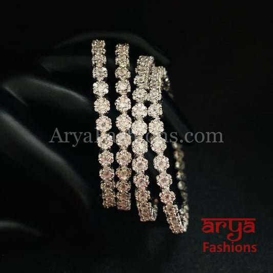 Mariam Silver Rhodium Cubic Zirconia Statement Bangles set of 4