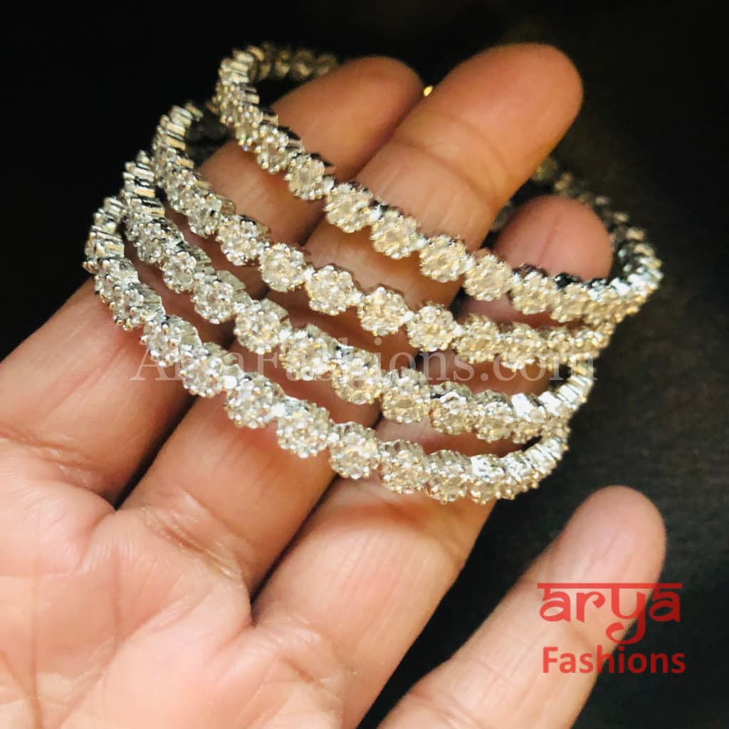 Mariam Silver Rhodium Cubic Zirconia Statement Bangles set of 4