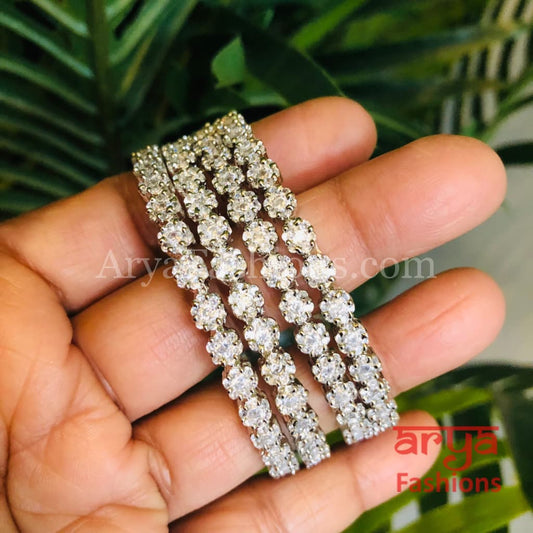 Mariam Silver Rhodium Cubic Zirconia Statement Bangles set of 4