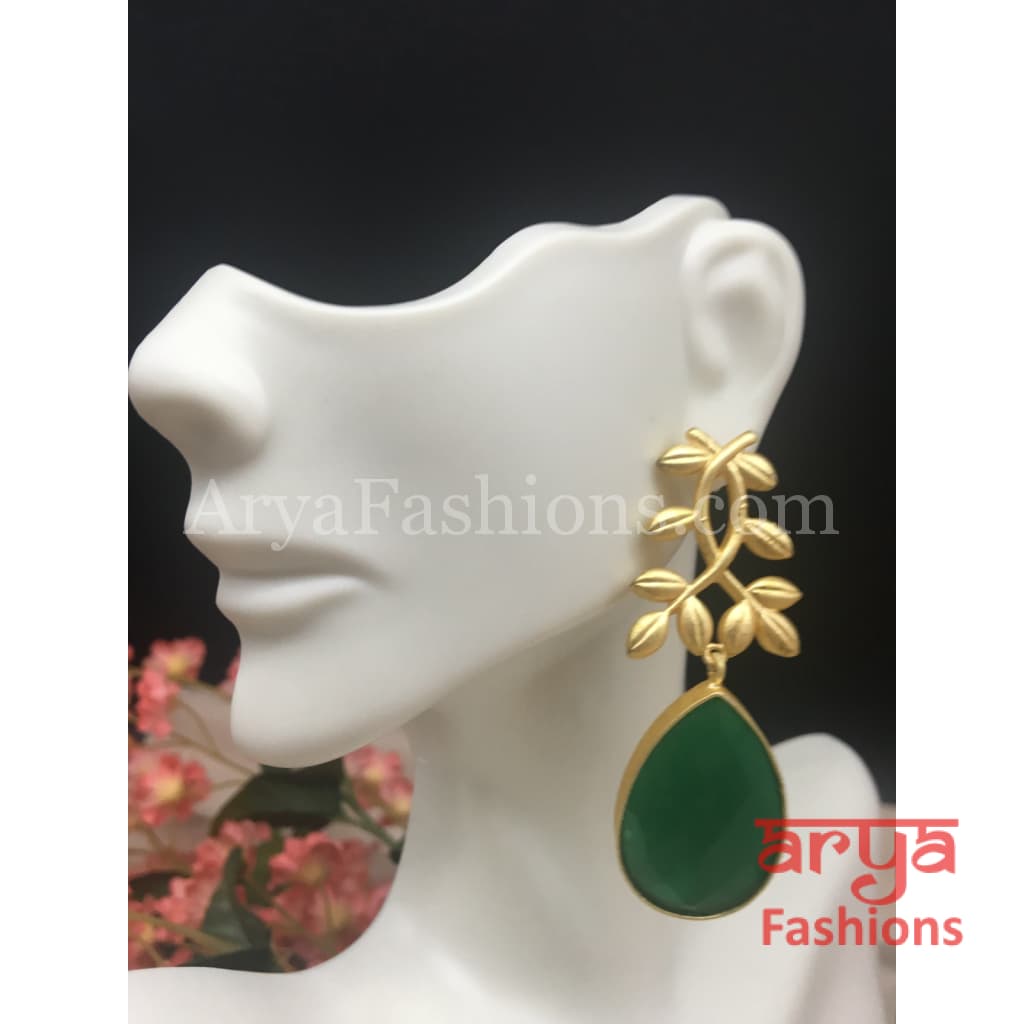 Matte Gold Earrings with Colored Stones