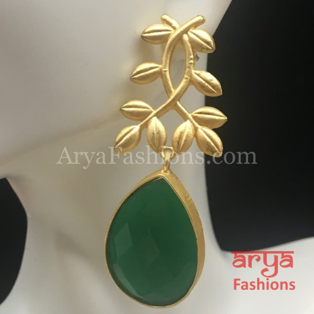 Matte Gold Earrings with Colored Stones