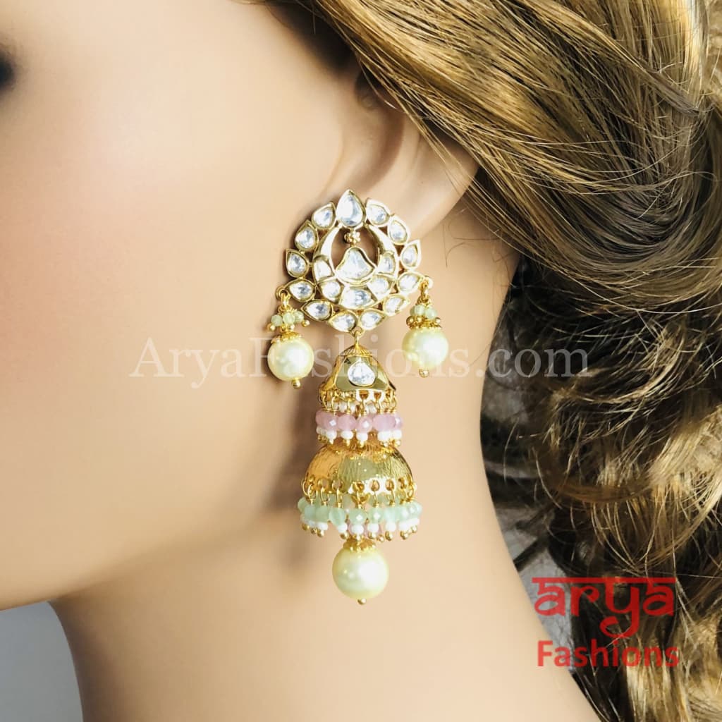 Meenakari Golden Jhumka Earrings with Colorful beads