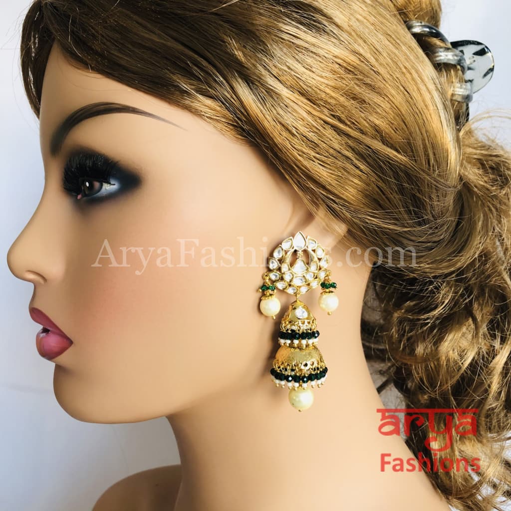 Meenakari Golden Jhumka Earrings with Colorful beads