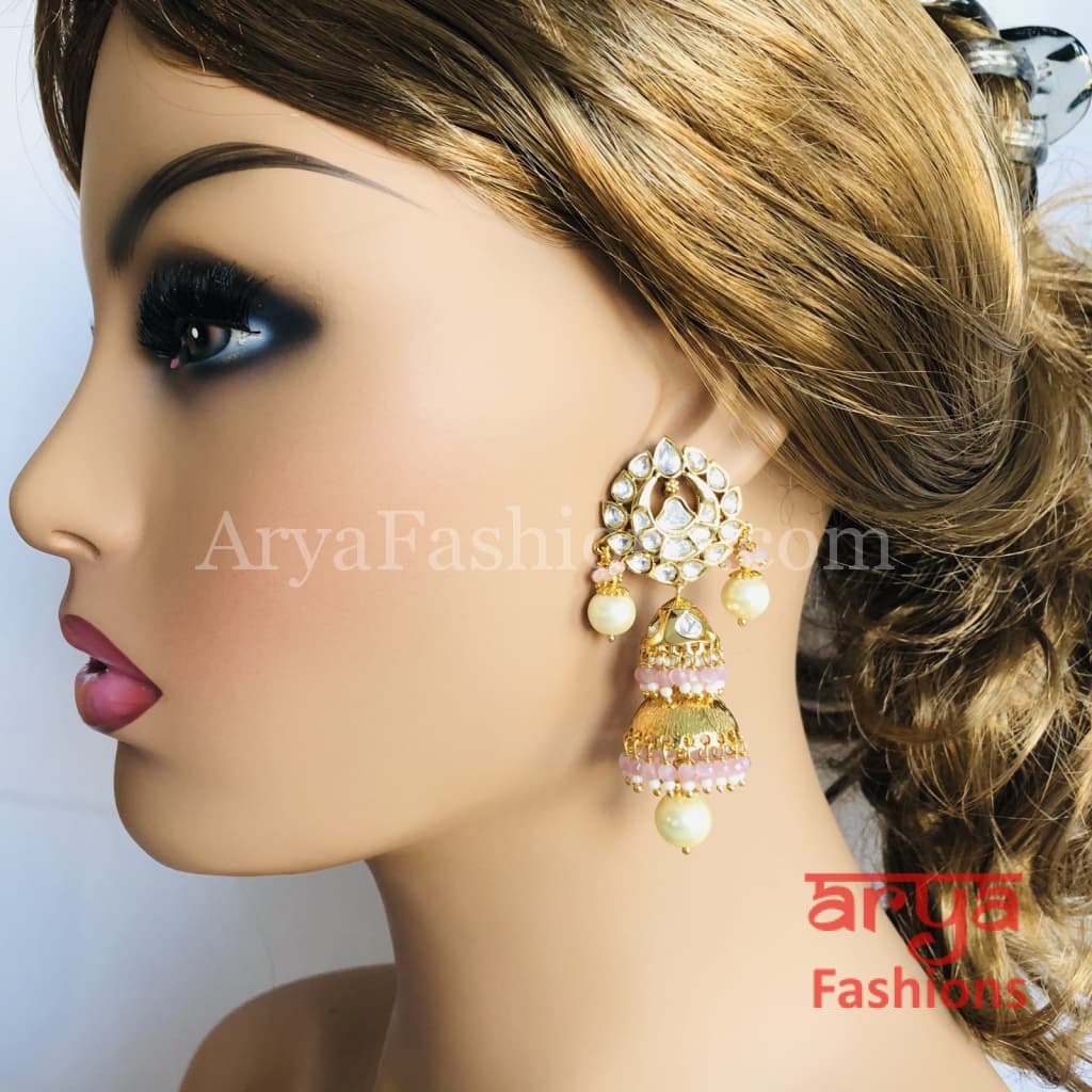 Meenakari Golden Jhumka Earrings with Colorful beads