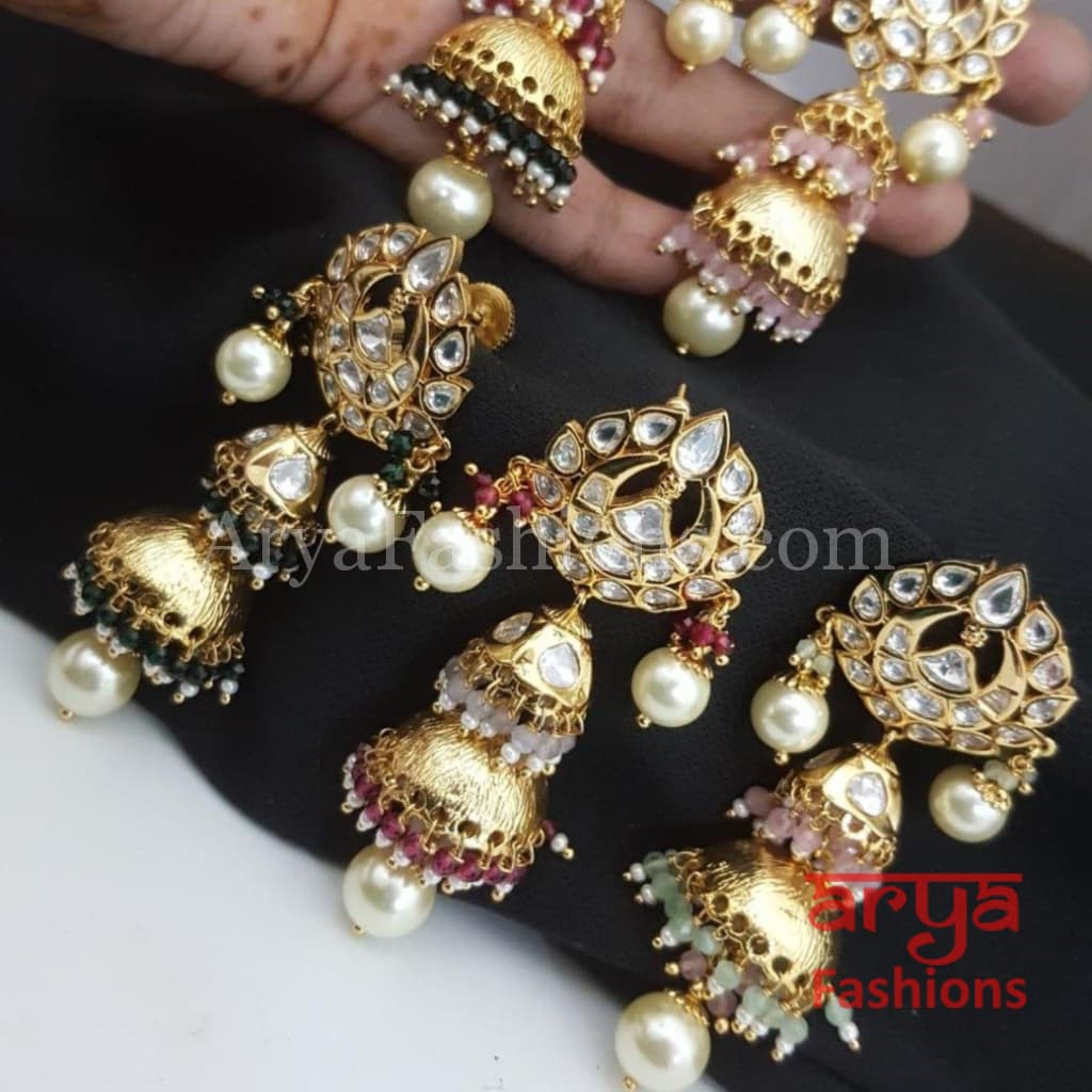 Meenakari Golden Jhumka Earrings with Colorful beads
