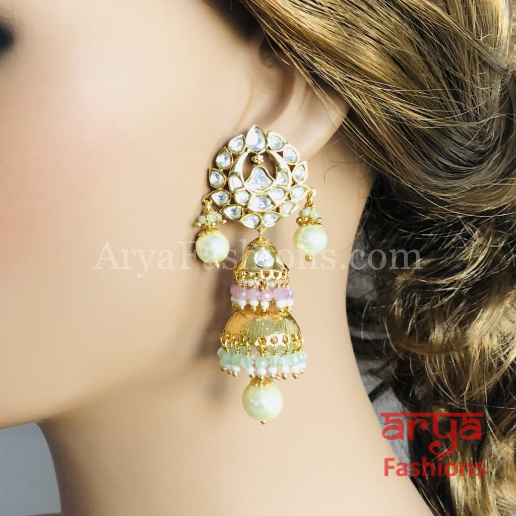 Meenakari Golden Jhumka Earrings with Colorful beads