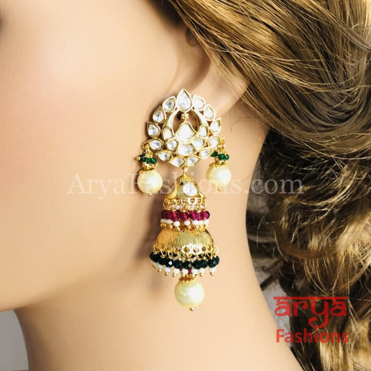 Meenakari Golden Jhumka Earrings with Colorful beads