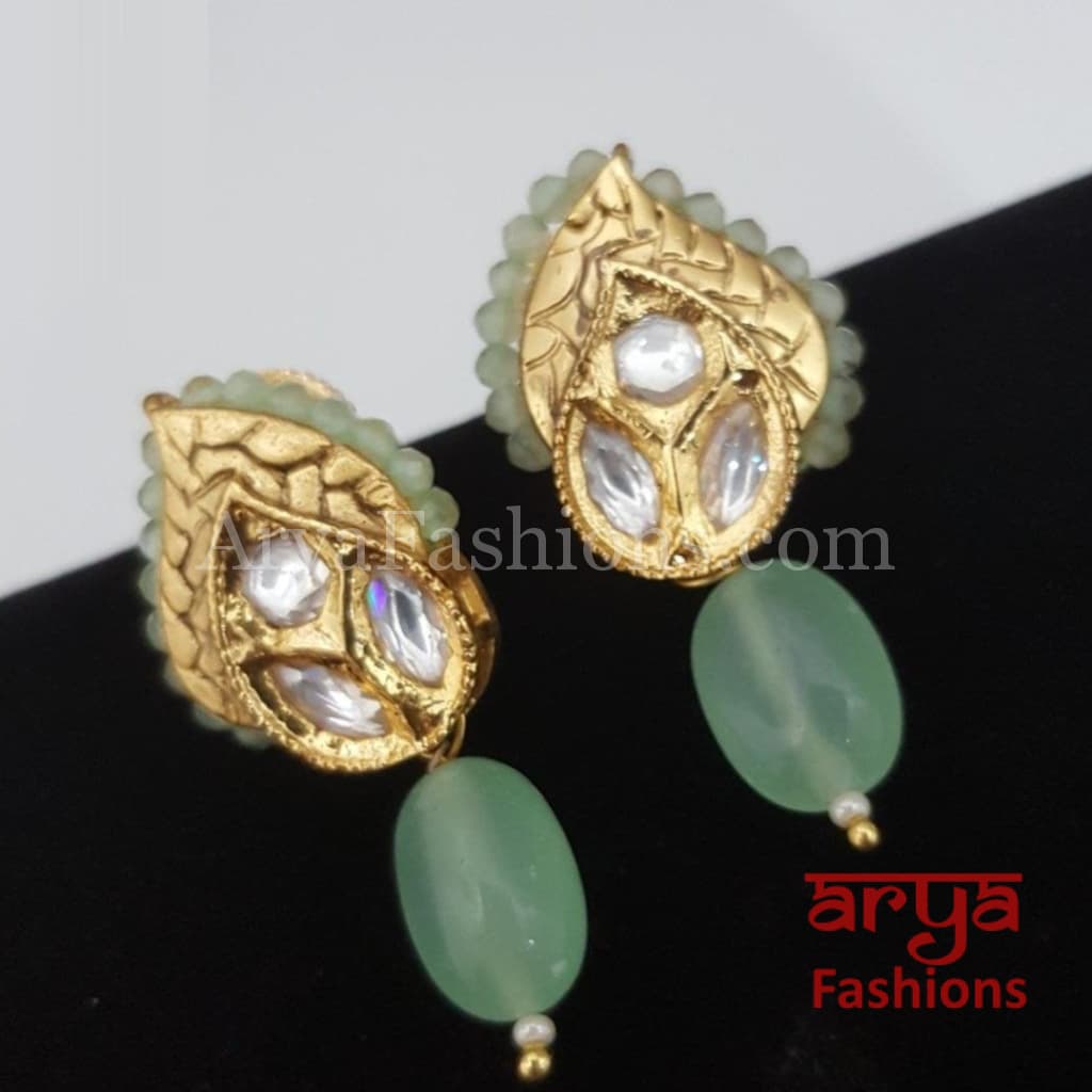 Meenakari Kundan Studs with Colored Beads Drop
