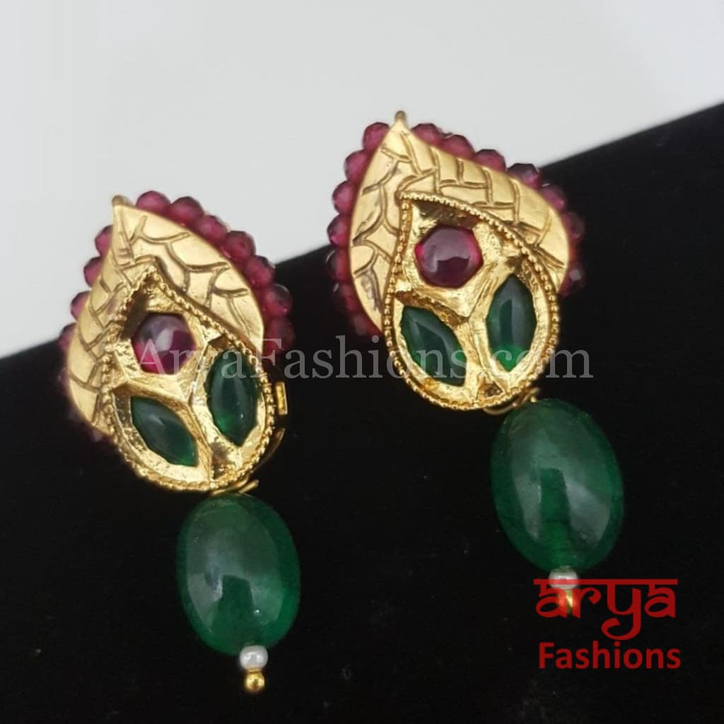 Meenakari Kundan Studs with Colored Beads Drop