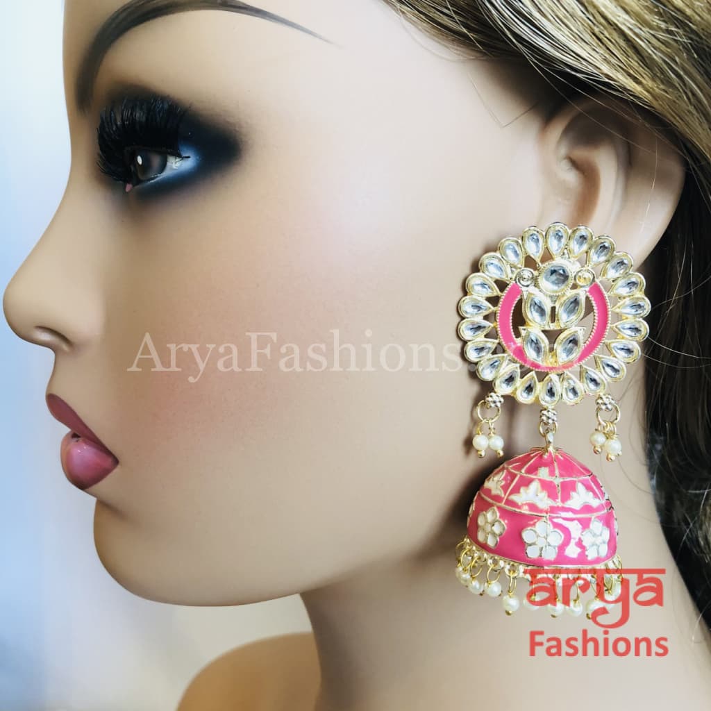 Meenakari Traditional Golden Jhumka Earrings