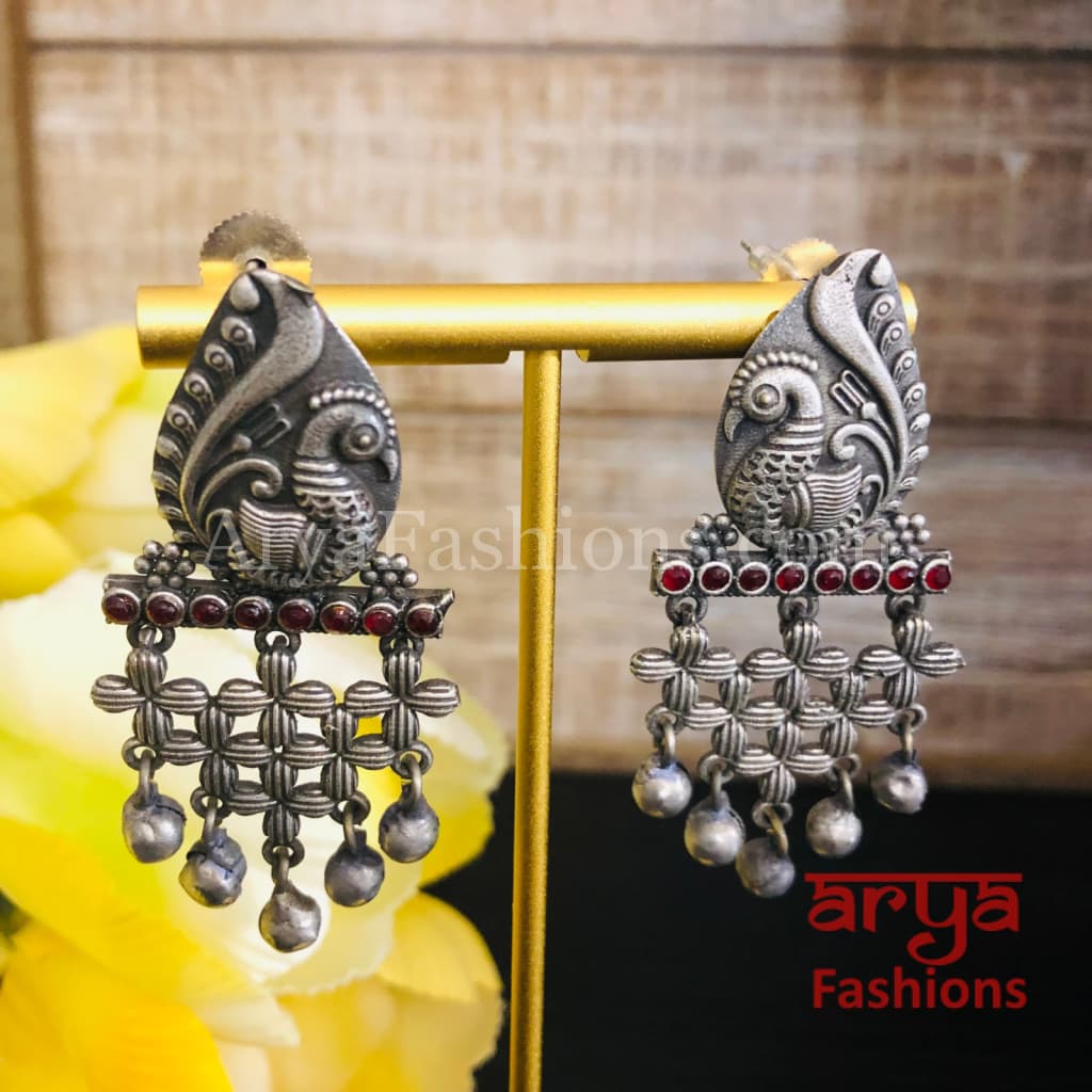 Mehi Oxidized Silver Temple Jewelry with Multicolor Kemp Stones