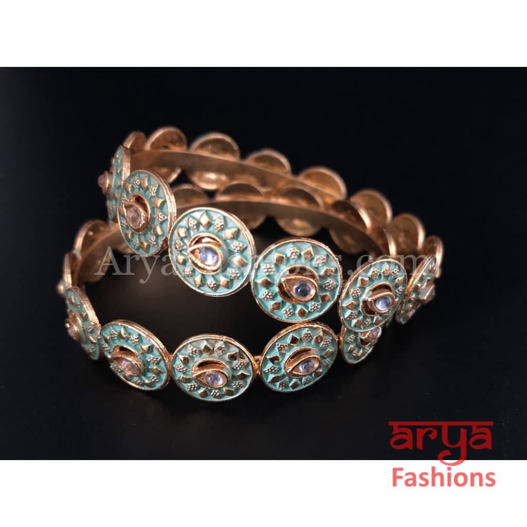 Mint Green Meenakari Kundan Bangles Size 2.4